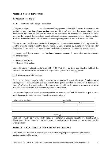 acte d'engagement - Mairie de Seloncourt