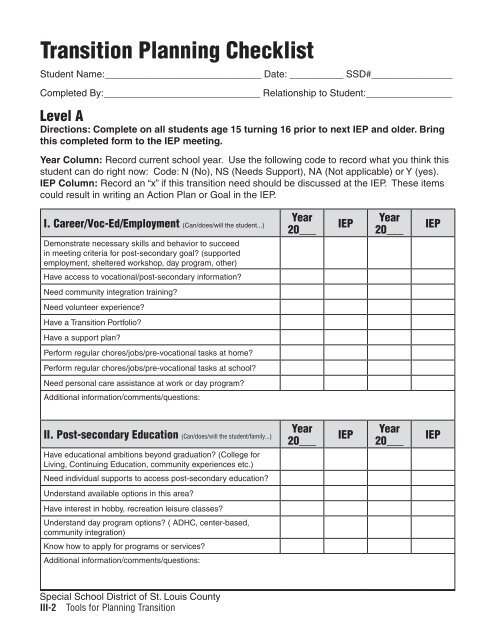 Level A: Transition Planning Checklist (PDF) - Special School District