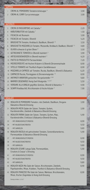 Speisekarte - Restaurant Farina