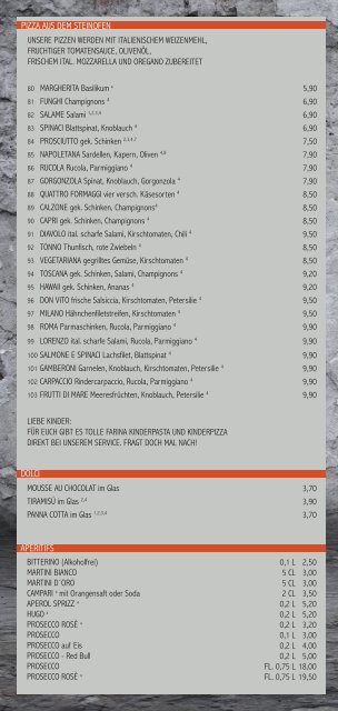Speisekarte - Restaurant Farina