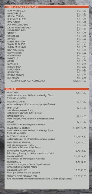 Speisekarte - Restaurant Farina