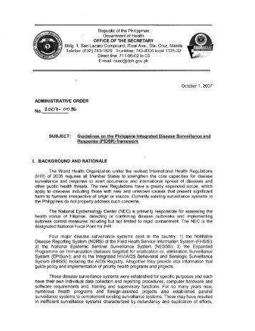 Guidelines on PIDSR Framework - CHD-Davao Region - DOH