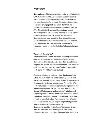 PRESSETEXT Unternehmen: Die Academia Balance ist eine ...