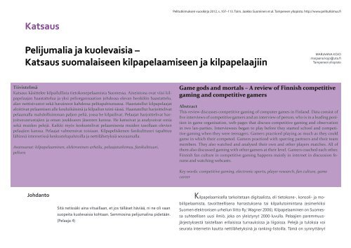 koko vuosikirja yhtenÃ¤ PDF-tiedostona - Pelitutkimuksen vuosikirja