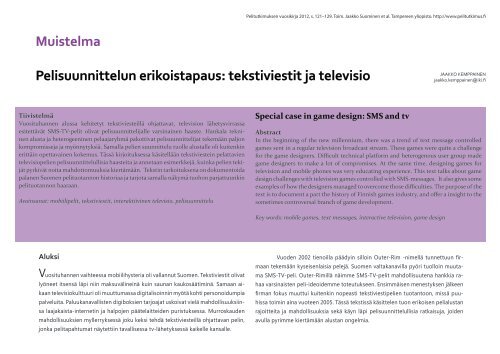 koko vuosikirja yhtenÃ¤ PDF-tiedostona - Pelitutkimuksen vuosikirja