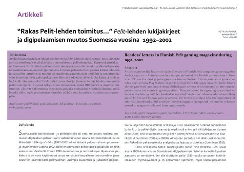 koko vuosikirja yhtenÃ¤ PDF-tiedostona - Pelitutkimuksen vuosikirja