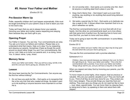 Lesson 6: Commandment #5. Honor Your Father and Mother