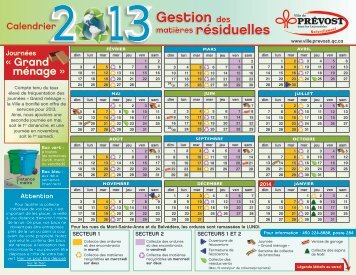 Calendrier de gestion des matiÃ¨res rÃ©siduelles 2013 - PrÃ©vost