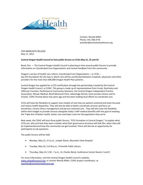 Central Oregon Health Council to host public - Advantage Dental