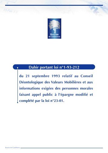 Dahir portant loi n°1-93-212 - Bourse de Casablanca