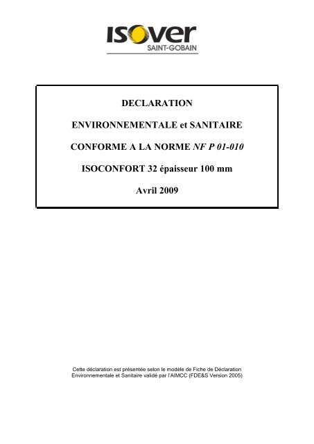 isoconfort 32 100 - fdes 2009 - Isover