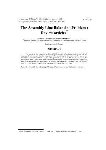 The Assembly Line Balancing Problem : Review articles