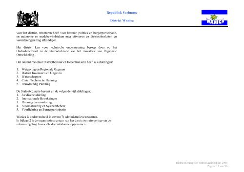 Districts Strategisch Ontwikkeling Plan Wanica - Decentralisatie