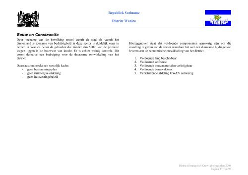 Districts Strategisch Ontwikkeling Plan Wanica - Decentralisatie