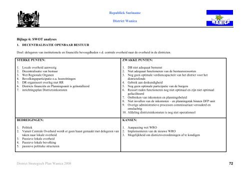 Districts Strategisch Ontwikkeling Plan Wanica - Decentralisatie