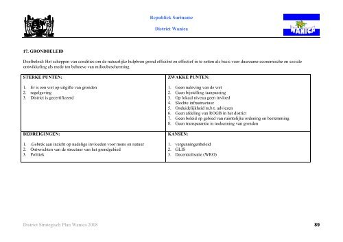 Districts Strategisch Ontwikkeling Plan Wanica - Decentralisatie
