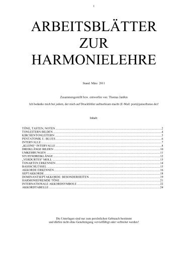 ARBEITSBLÄTTER ZUR HARMONIELEHRE
