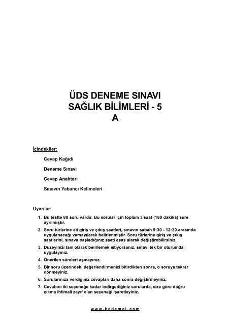 ÃDS SaÄlÄ±k Bilimleri Deneme SÄ±navÄ± 5 - Bademci