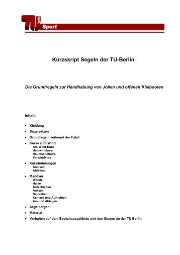 Kurzskript Segeln der TU-Berlin - TU-Sport