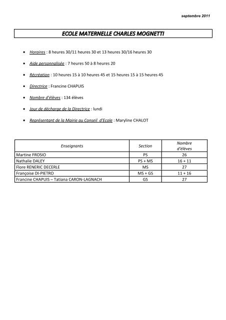 Composition Ã©coles annÃ©e 2011-2012 - Mairie de Seloncourt