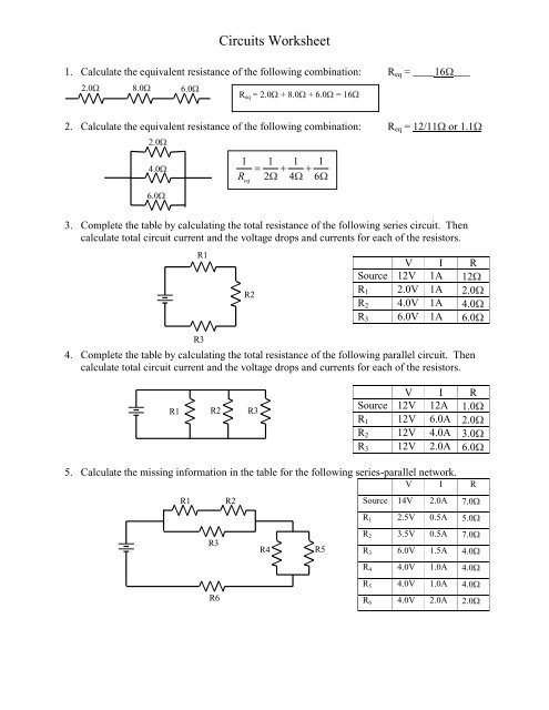 Circuits Worksheet
