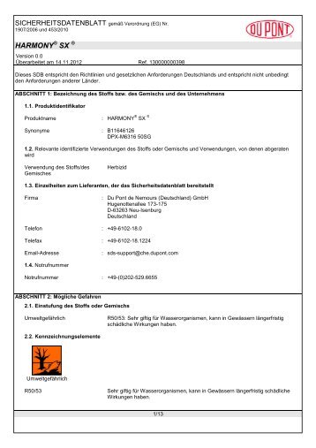 Sicherheitsdatenblatt DuPont™ Harmony® SX