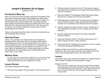 Lesson 13: Joseph's Brothers Go to Egypt