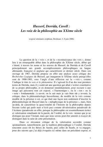 Husserl, Derrida, Cavell - de Charles Ramond