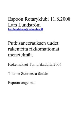 Putkisaneerauksen uudet menetelmÃ¤t - Suomen Rotary