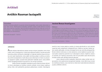 Artikkeli Antiikin Rooman lautapelit - Pelitutkimuksen vuosikirja