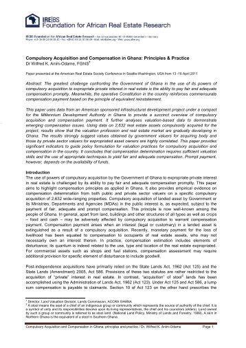 Compulsory Acquisition and Compensation in Ghana ... - Afrer.org