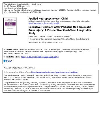 Executive Functions After Pediatric Mild Traumatic Brain Injury: A ...