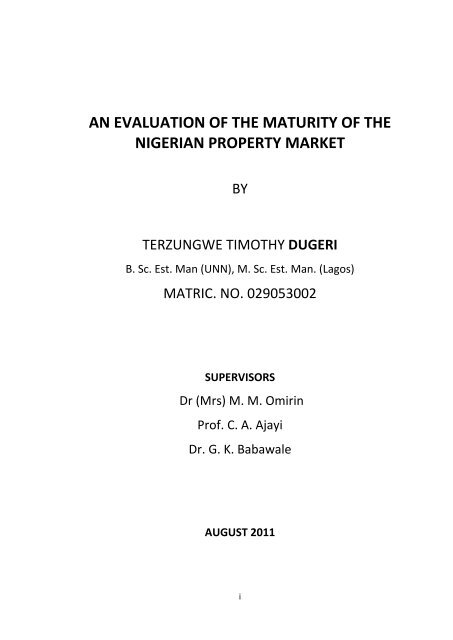 an evaluation of the maturity of the nigerian property market - Afrer.org