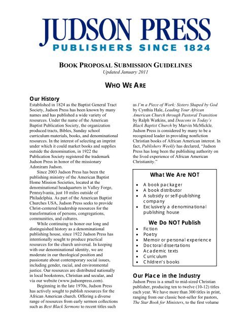 book proposal submission guidelines - Judson Press