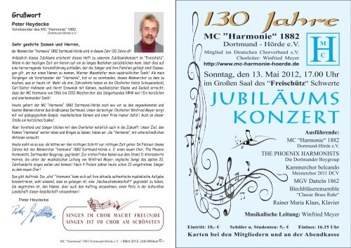 Flyer Jubiläumskonzert 13.05.2012 - Im Freischütz ... - MC „Harmonie“