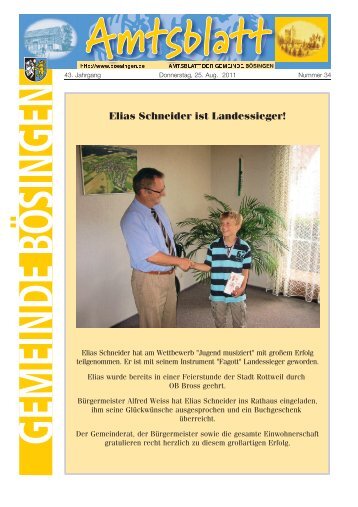 Elias Schneider ist Landessieger! - der Gemeinde Bösingen