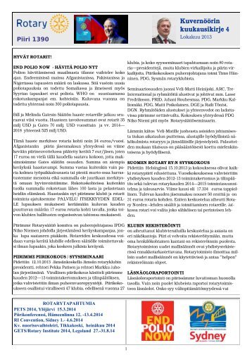 D1390 kuukausikirje 4 lokaskuu 2013 - Rotarypiiri 1390 - Suomen ...