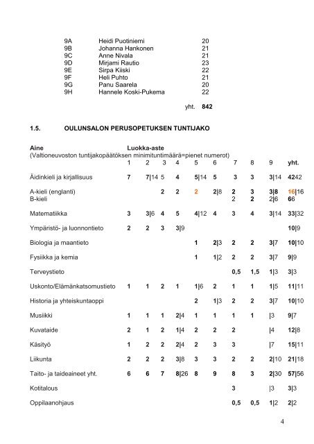 OPETUKSEN YLEINEN JÄRJESTÄMINEN - Oulu