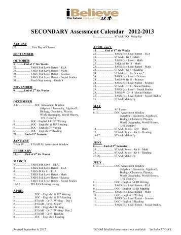 Testing Calendar 2012 - Rockwall ISD