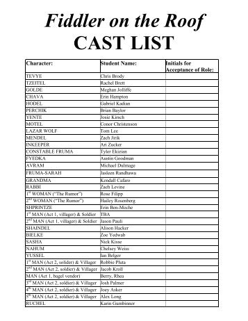 Fiddler on the Roof CAST LIST - WBHSTheatre.com