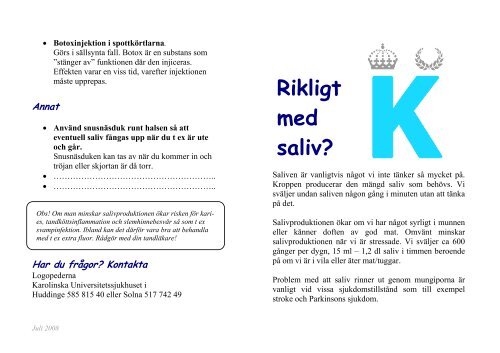 Patientinfo - rikligt med saliv - Viss