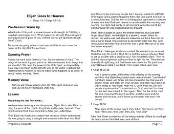 Lesson 4: Elijah Goes to Heaven