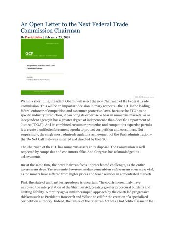 An Open Letter to the Next Federal Trade Commission Chairman