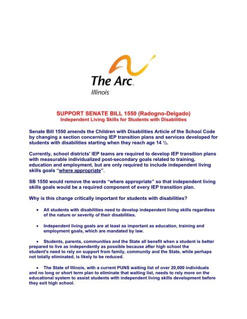 Independent Living Skills Fact Sheet â Senate ... - The Arc of Illinois