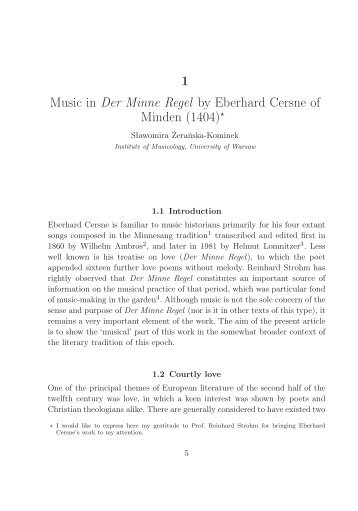 1 Music in Der Minne Regel by Eberhard Cersne of Minden (1404)