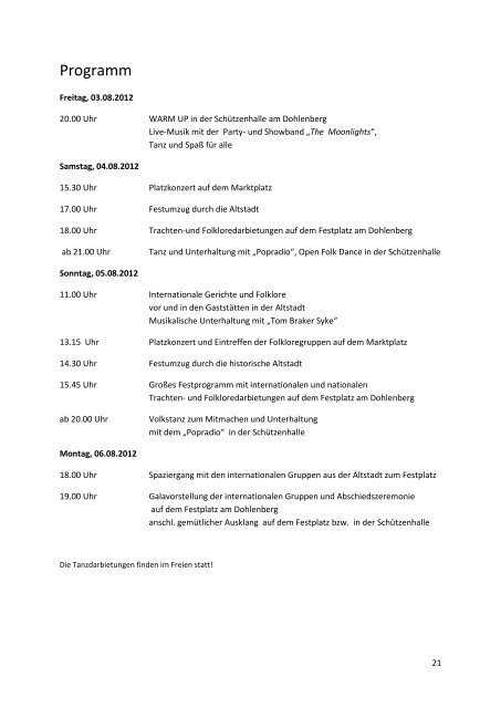 26. Internationales Trachtenfest Schwalenberg vom 03. August bis ...