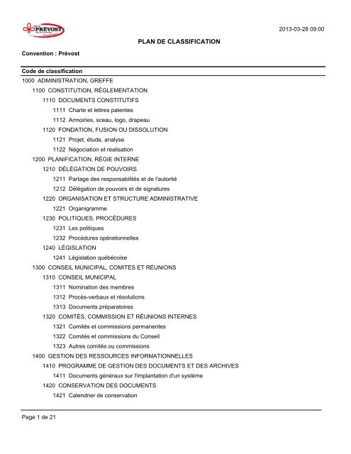 PLAN DE CLASSIFICATION - PrÃ©vost