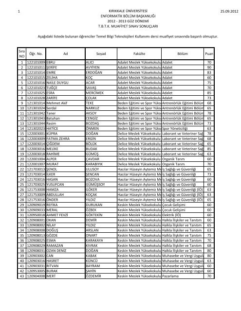 1 KIRIKKALE ÃNÄ°VERSÄ°TESÄ° ENFORMATÄ°K BÃLÃM BAÅKANLIÄI ...