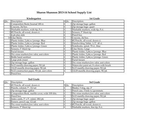 Sharon Shannon 2013-14 School Supply List - Rockwall ISD