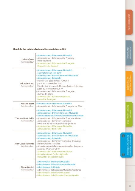 Rapport de gestion 2010 - Harmonie Mutualité